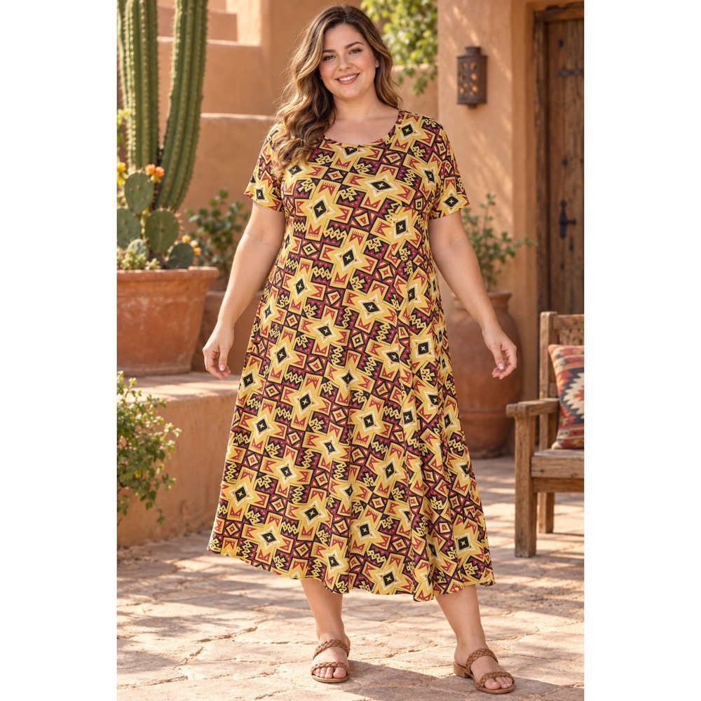k292. Boho LuLaRoe Carly Dress XL Geometric Tribal Print High Low Swing
